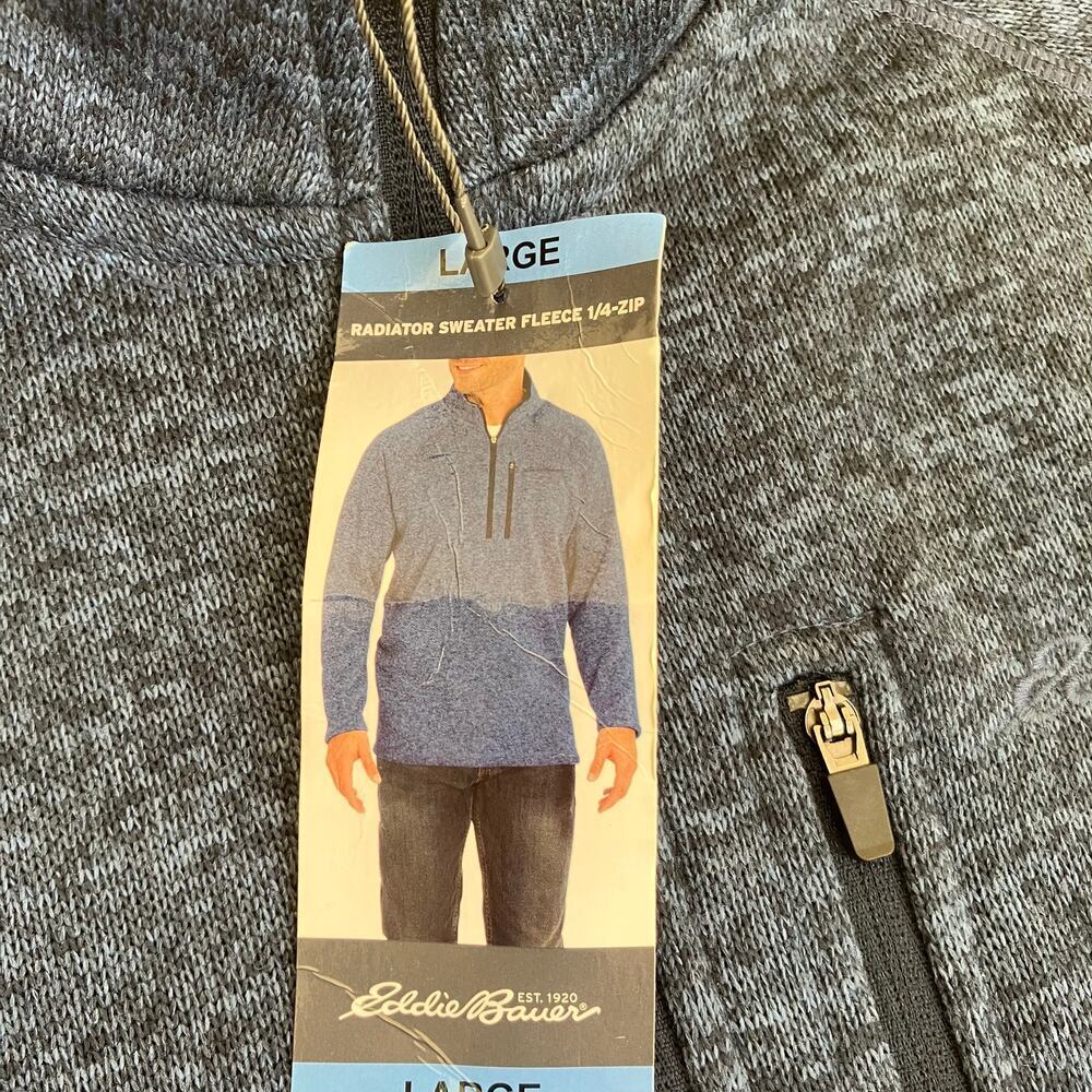 Eddie Bauer Mens Sz L NWT Radiator Sweater Fleece 1/4 Shady Blue Heathered Blue - Picture 7 of 15